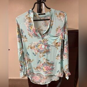 a new day Floral Blouse - Light Blue and Pink